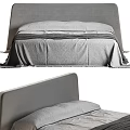 Modern Double Bed With Gray Bed Sheets And Soft Blanket Simple Headboard Design 3d model