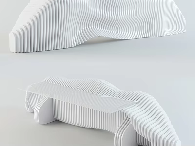 Modern Reception Desk With White Wavy Stripes Design And Glass Top Surface 3d model