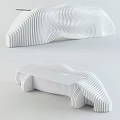 Modern Reception Desk With White Wavy Stripes Design And Glass Top Surface