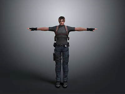 3D Character Model In Tactical Outfit With Vest Cargo Pants And Utility Pouch Arms Outstretched 3d model