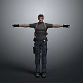 3D Character Model In Tactical Outfit With Vest Cargo Pants And Utility Pouch Arms Outstretched