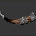Handcrafted Wooden Drinking Horn With Silver Decorative Bands And Intricate Patterns