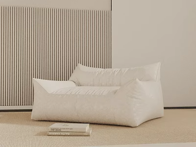 Modern White Comfortable Lounge Chair On Beige Floor With Striped Backdrop And Books 3d model