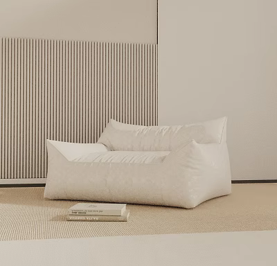 Modern White Comfortable Lounge Chair On Beige Floor With Striped Backdrop And Books 3d model