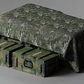 Military Weapons Storage With Camouflage Cloth Covered Green Crates And Latches