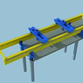 Bridge Construction Structure With Yellow Beam Blue Equipment And Gray Pillars 3d model