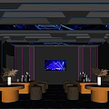 Stylish KTV Interior Design With Purple Blue Neon Lights Sofas And Tables