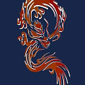 Dragon Themed Wall Decor With Orange Red Flame And Cloud Patterns On Dark Blue Background 3d model