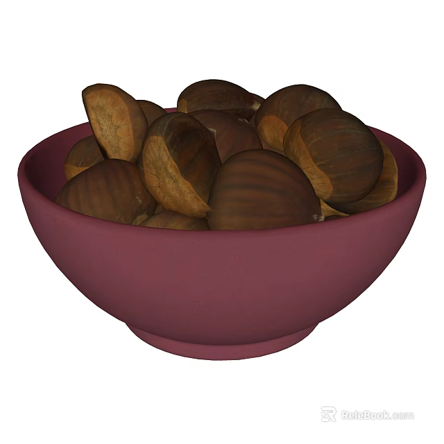 Ripe Chestnuts in Purple Bowl as Nutritious Healthy Snack Option 3d model 