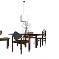Quiet Ancient Style Dining Table and Chair Combination Ornaments Combination Art Chandelier 3d model