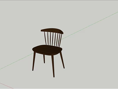 Classic Wooden Dining Chair With Slat Back Design And Straight Legs 3d model