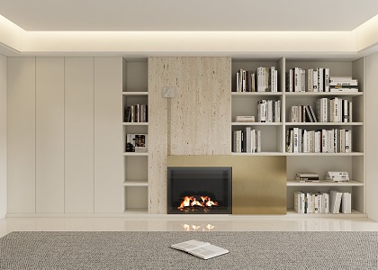 Modern living room background wall bookcase fireplace 3d model