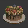 Delicious Chocolate Cake With Drizzle Cream Swirls And Truffles On Serving Plate