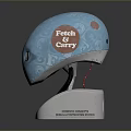 Blue Biomechanical Creature Head With Fetch & Carry Text Intricate Patterns And Silver Base