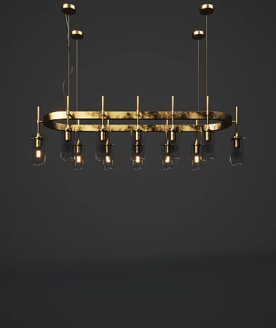 Modern Circular Chandelier With Brass Frame And Glass Pendant Lights 3d model