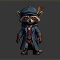 Adorable Raccoon Character Wearing Blue Coat Hat With Feather Red Vest Brown Boots