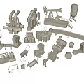 Various Industrial Equipment Models Including Pipes Pumps Oil Tanks Drilling Rigs And Conveyors