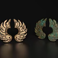 Artistic Wing Shaped Decorative Ornament Set with Golden and Greenish Finish for Home Decor