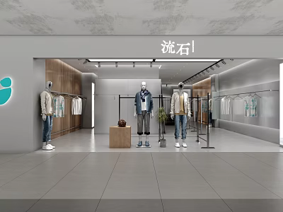 Modern Fashion Clothing Store Interior With Mannequins Hanging Apparel And Display Racks 3d model