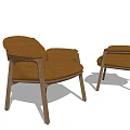 Two Modern Orange Accent Chairs With Comfortable Wooden Frame Design 3d model