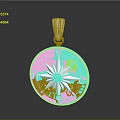 Elegant Silver Round Pendant With Star Shaped Design And Diamond Encrusted Details