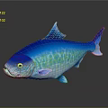 Blue Green Fish With Shiny Scales 3D Render On Dark Isolated Background With Reflection 3d model