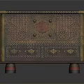 Vintage Ornate Chest With Red Yellow Brown Colors Hexagonal Center Design And Red Footed Base