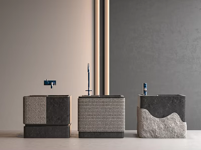 Modern Bathroom Accessories Featuring Three Stylish Textured Stone Sink Designs 3d model