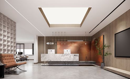 Modern Front Office Front Desk Background Wall 3d model