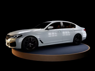 White Luxury Sedan With Modern Design Parked On Circular Display Platform 3d model