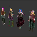 Four Varied Characters With Distinctive Costumes And Diverse Outfit Designs In Character Art