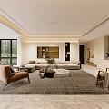 Modern Living Dining Room Interior With Spacious Sofa Area Rug Bookshelf And Large Windows