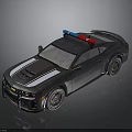 Gray Muscle Police Car With Red Blue Emergency Lights And White Stripes