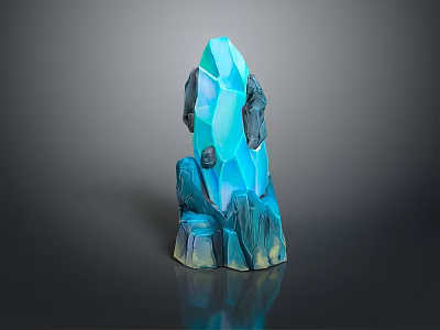 Blue Crystal Shaped Decorative Ornament Set Modern Artistic Home Decor with Textured Base 3d model