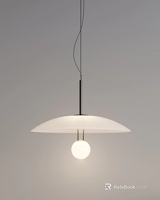 Modern Pendant Light With White Shade Metal Rod And Globe Bulb Design 3d model 