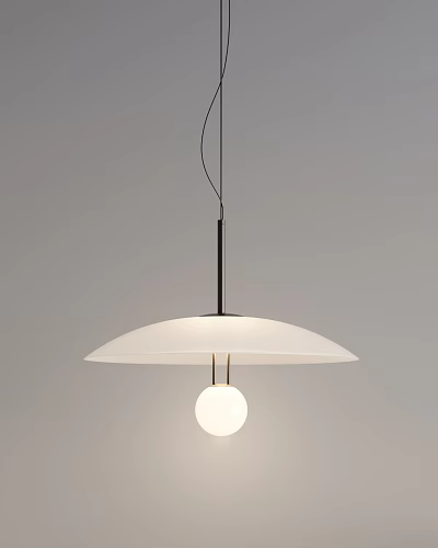 Modern Pendant Light With White Shade Metal Rod And Globe Bulb Design 3d model