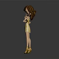 Game Movie Character With Brown Hair In Yellow White Striped Dress And Gold High Heels