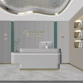 Elegant Modern Beauty Salon Reception With Skin Care Sign Decorative Lights And Display Shelves
