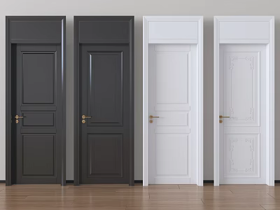 Black and White Hinged Doors with Panel Designs in Interior Room Setting 3d model