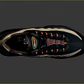 Dark Blue Brown Beige Retro Sports Sneakers With Red Air Cushion Sole And Orange Laces
