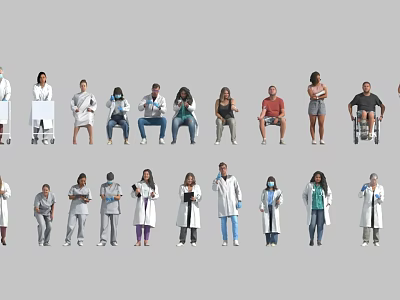 Group of Diverse People Including Medical Staff and Individuals in Various Attire 3d model