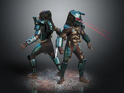 Two Armored Sci-Fi Characters Display Dynamic Poses with Red Laser Beams 3d model