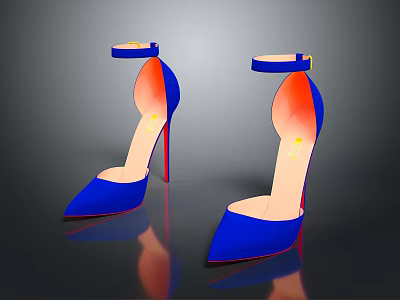 Women's Blue High Heels With Ankle Strap Pointed Toe And Stiletto Heel Design 3d model