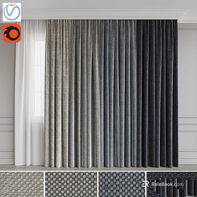 Elegant Textured Window Curtains In Various Shades For Modern Home Interior 3d model 