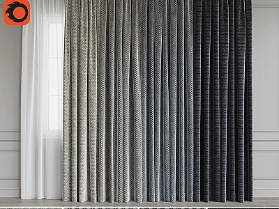 Elegant Textured Window Curtains In Various Shades For Modern Home Interior 3d model
