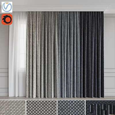Elegant Textured Window Curtains In Various Shades For Modern Home Interior 3d model