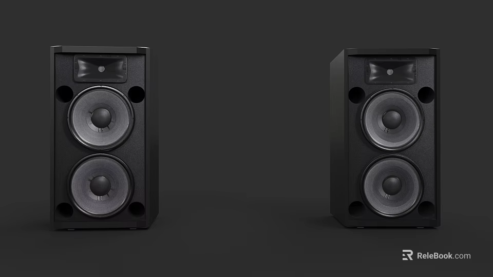 High Quality Black Stereo Speakers With Dual Drivers On Dark Background 3d model 