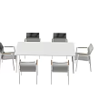 Simple Modern Dining Table Set With White Rectangular Table And Six Gray Blue Chairs 3d model