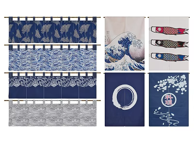 Japanese-style Kitchen Curtain Catering Door Curtain Cloth Curtain Combination 3d model