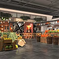 Bright Supermarket Interior With Fresh Fruit Vegetable Displays And Wooden Shelves